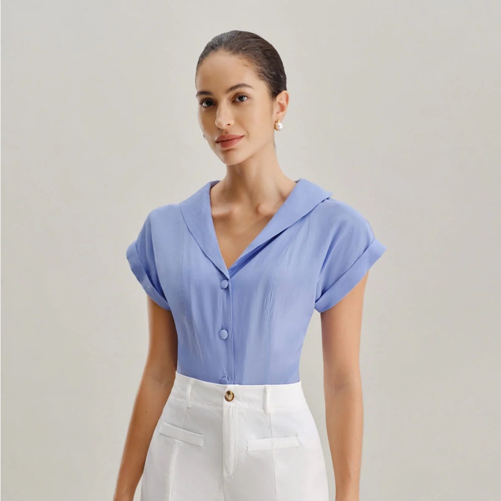 RIHOAS Lavender Button-Front Sailor Collar Blouse